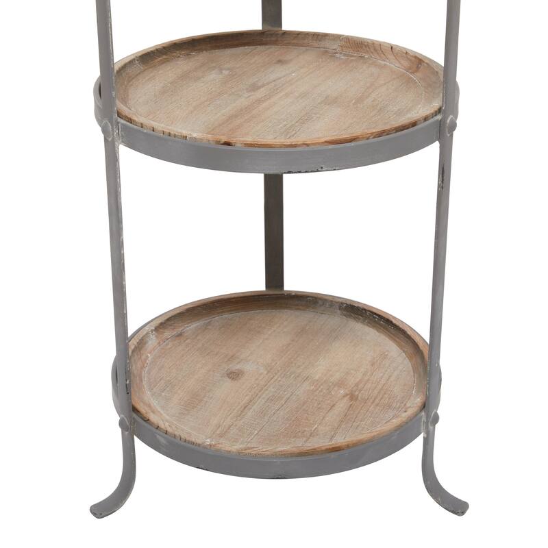 Gray Metal 2 Shelves Accent Table with Brown Wood Tabletops
