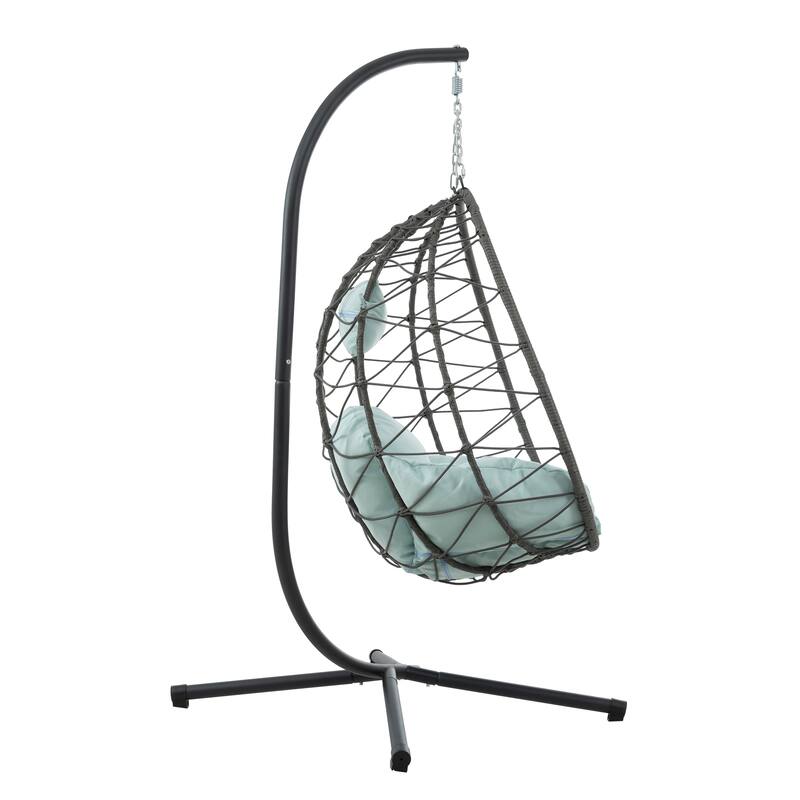 Egg Chair Basket Chair with Water-Resistant Cushions, Outdoor Swing Chair Patio Wicker Hanging with Stand