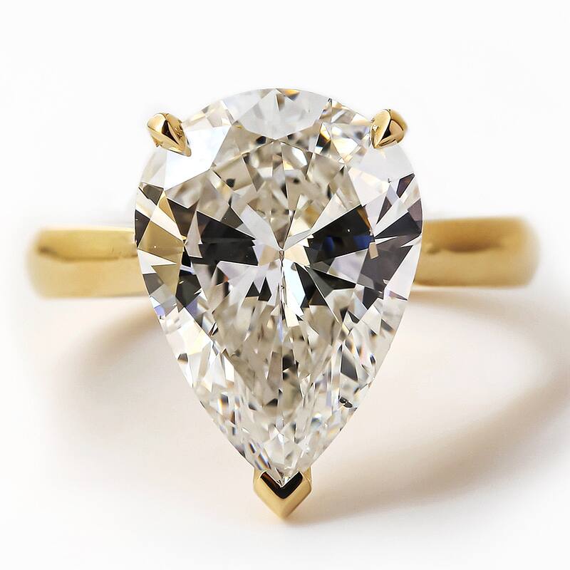 Kobelli 5.84 Carat Natural Diamond GIA Certified 14k Yellow Gold Pear Solitaire Cathedral One-of-a-Kind Ritz Engagement Ring