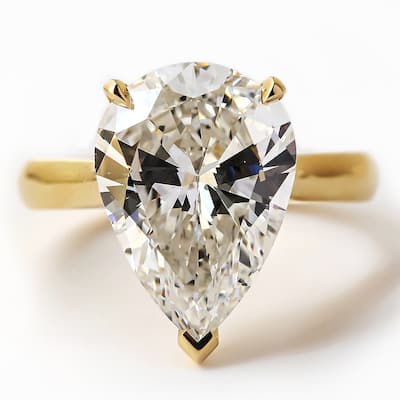 Kobelli 5.84 Carat Natural Diamond GIA Certified 14k Yellow Gold Pear Solitaire Cathedral One-of-a-Kind Ritz Engagement Ring