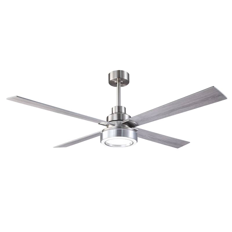 Vaczon 60" Modern Brushed Nickel Integrated LED Smart Ceiling Fan with Light and App