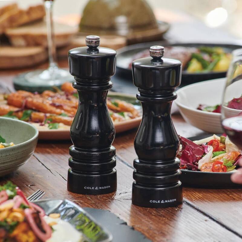 Cole & Mason London Black Gloss Pepper Mill 7" - Adjustable Grind, Carbon Steel Mechanism