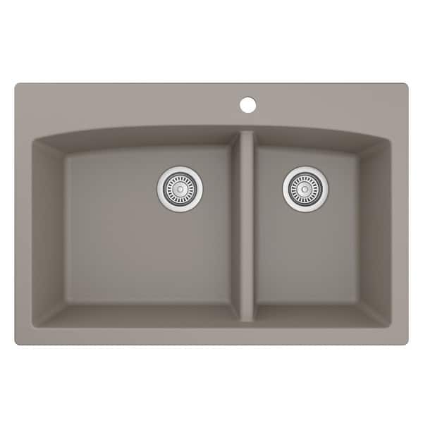 slide 35 of 61, Karran Drop-In Quartz Double Bowl Kitchen Sink Concrete