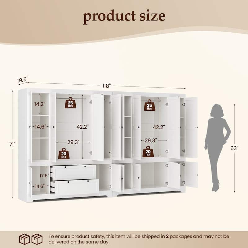 Pocassy 71" H Wardrobe Closet with Drawers with Doors and Storage