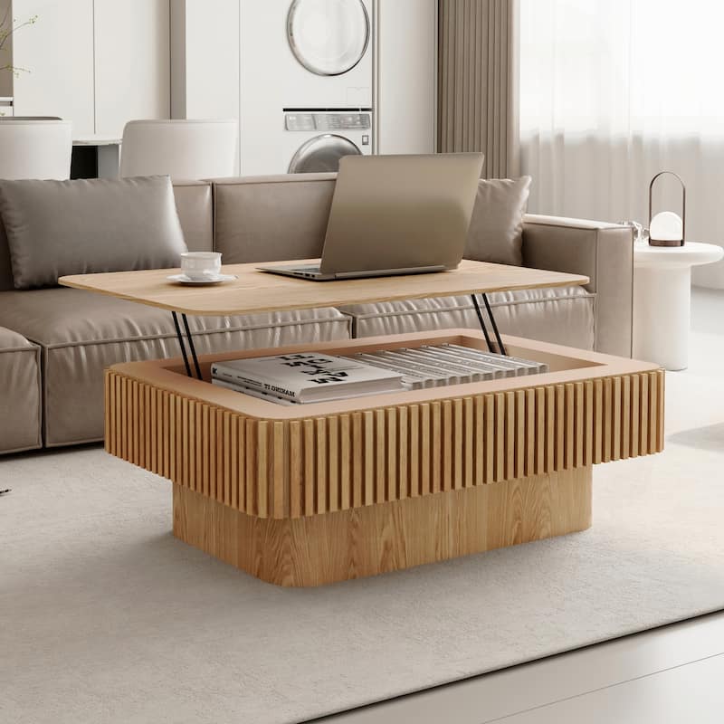 38.6in Fluted Lift-top Coffee Table - Natural Wood