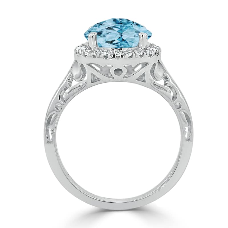 Auriya 2 5/8ct Fancy Round Sky Blue Topaz and Halo Diamond Engagement Ring 1/5ctw 14k Gold