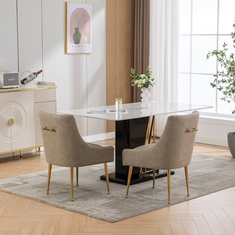 SEYNAR Modern Glam PU Leather Dining Chair or Vanity Chair Set of 2 with Rear Handle