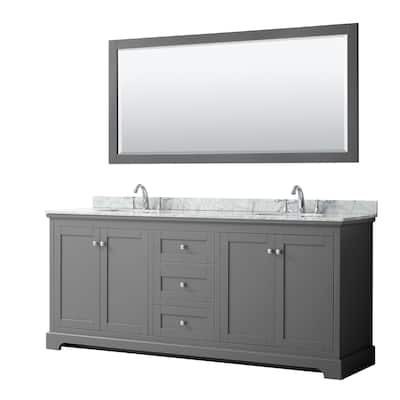Avery 80-inch Double Vanity, Marble Top, Oval Sinks, 70-inch Mirror