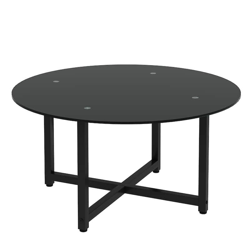 35.5 Inch, Modern Round Coffee Table Transparent Coffee Table with Tempered Glass Top, for Living Room