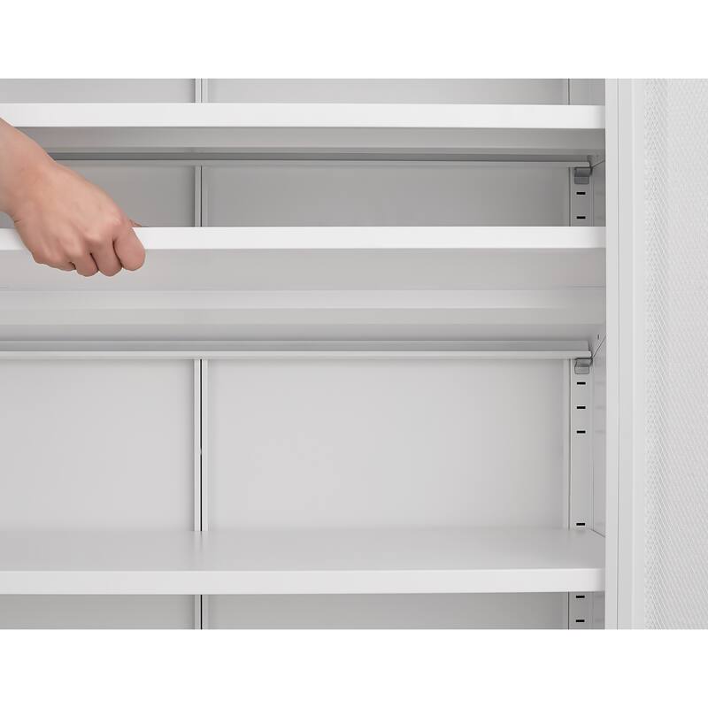 Anmytek Grid Double Door Shoe Cabinet with Adjustable Shelves & Hollow Shoe Storage, 15cm Moisture-Proof High Foot Design