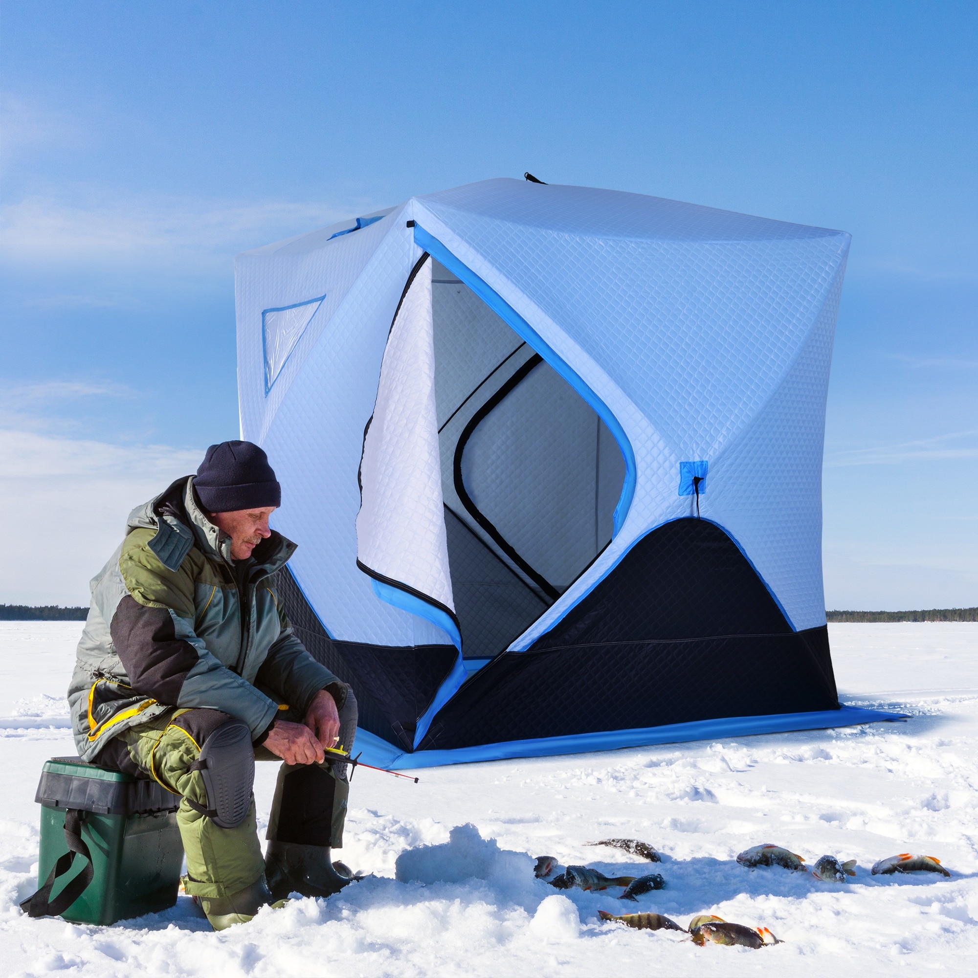Outsunny Portable 2-4Person Pop-up Ice Shelter Insulated Ice Fishing Tent  with Ventilation Windows and Carry Bag - Bed Bath & Beyond - 32267780