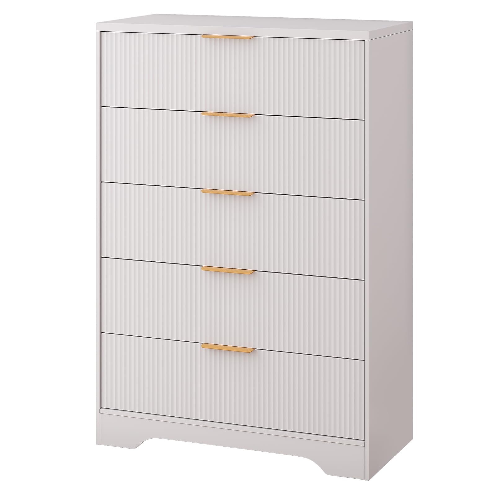 Fluted 5 Drawer Dresser for Bedroom, 47" Tall Modern Chest with Gold Handles for Living Room