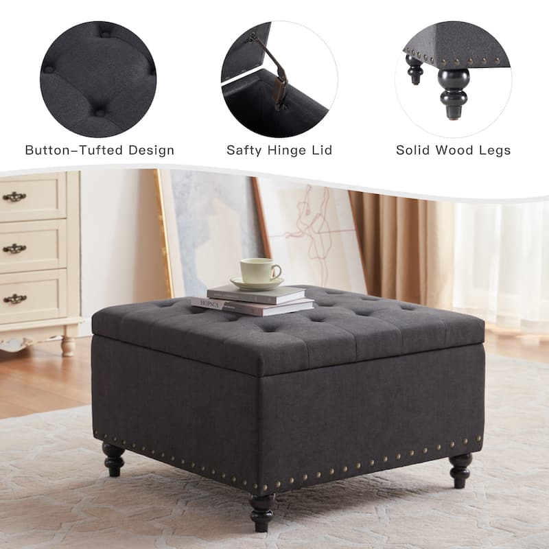 Large Square Storage Ottoman for Living Room
