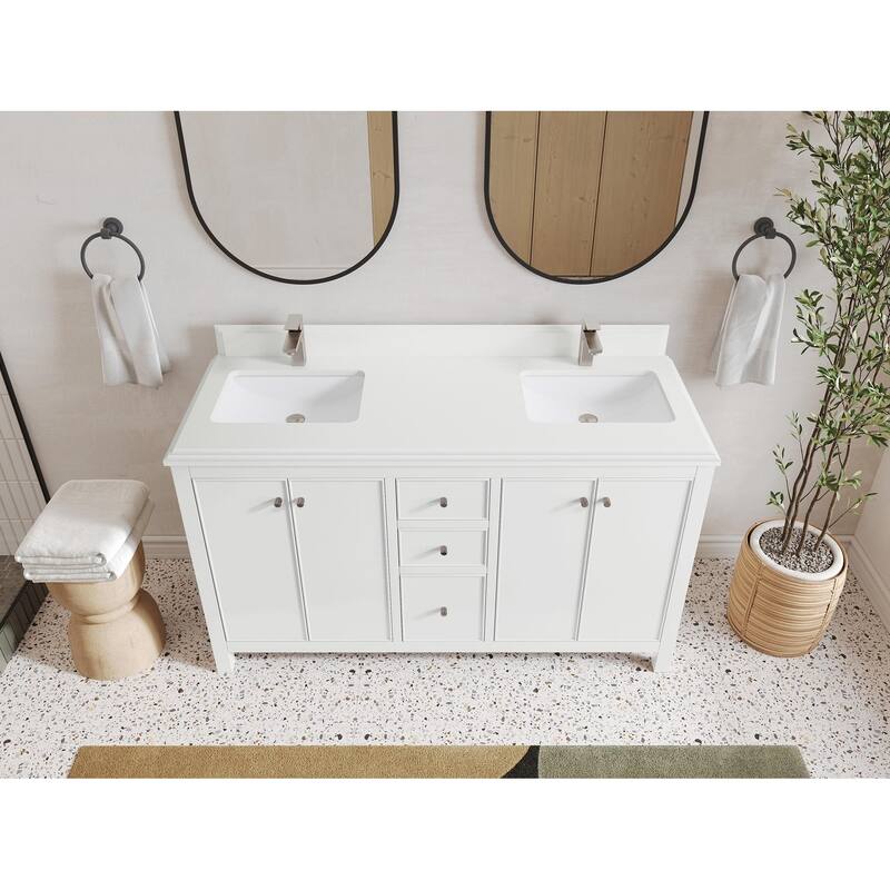 Willow Collections 60 in. W x 22 in. D Chicago Double Sink Bathroom Vanity with Countertop - 1.5” White Quartz - White