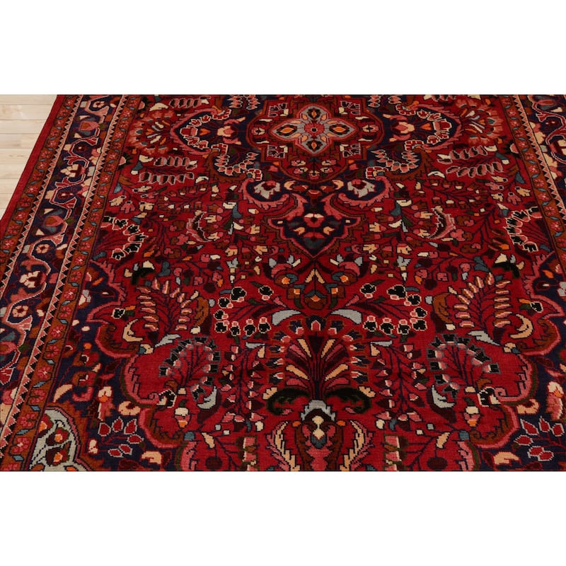 7'2''x11'1'' Hand Knotted Wool Red Hamedan Traditional Rug - 7' 2'' x 11' 1''