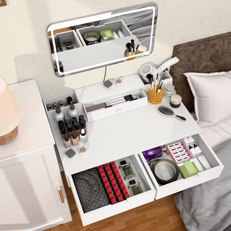 Makeup Vanity Desk with Removable Mirror and Lights, 3 Color Modes & Adjustable Brightness Dressing Table
