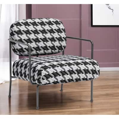 HomeRoots 29" Black And White And Black Upholstered Houndstooth Arm Chair - 29' X '31.5' X '31
