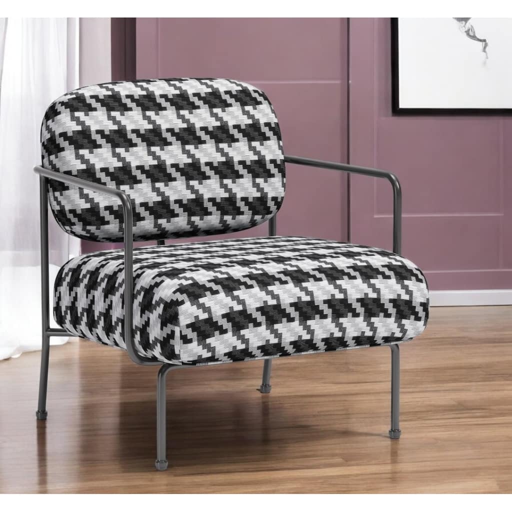 HomeRoots 29" Black And White And Black Upholstered Houndstooth Arm Chair - 29' X '31.5' X '31