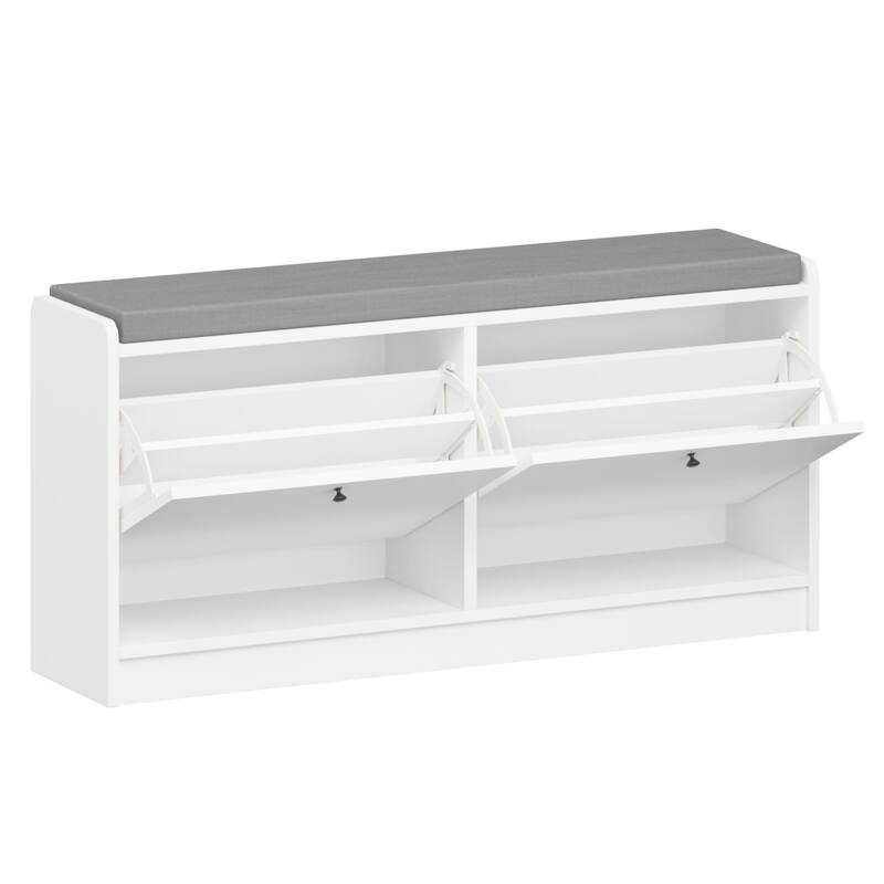 Anmytek White Storage Bench with Hooks Entryway Shoe Organizer and Living Room Seating