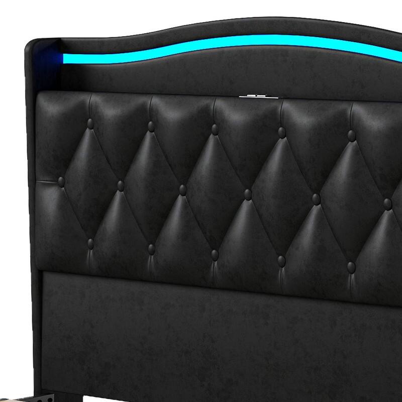 Moasis Queen Size Velvet Upholstered Bed Frame with 4 Storage Drawers & RGB Lights