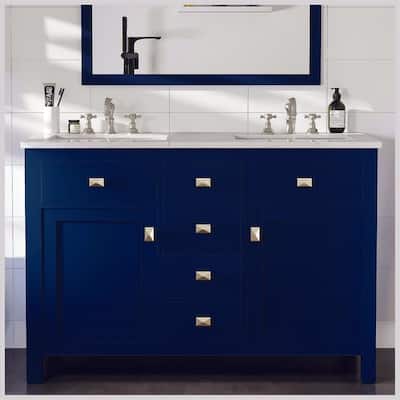 Totti Artemis 48" Blue Transitional Double Sink Bathroom Vanity w White Carrara Style Man-Made Stone Top - 48