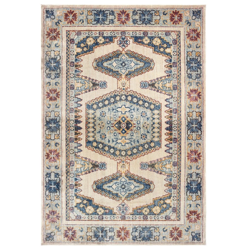 Vista Home Cumberland Tribal Medallion Ivory/ Blue Area Rug - 9'10" x 12'10" - Rectangle