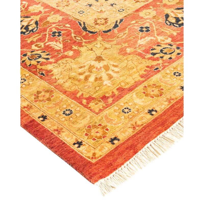 Overton Handknotted Wool Traditional Oriental Orange Area Rug - 8' x 10'