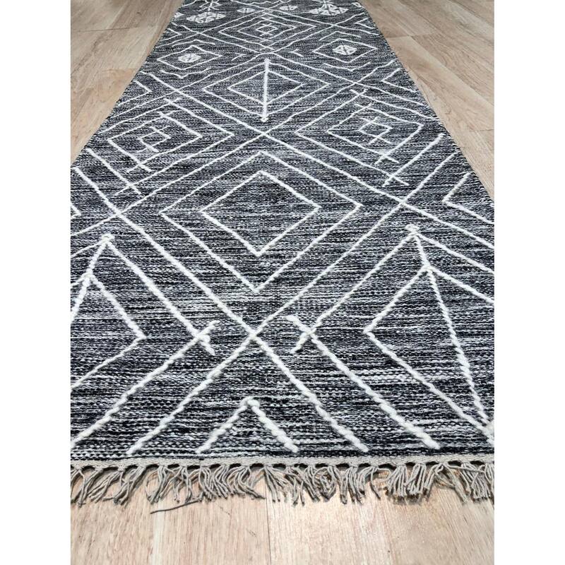 Charcoal Contemporary Geometric Punja Kilim Area Rug - Elegant and Timeless Design
