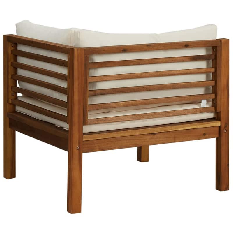 2pc Outdoor Modular Corner Sofa, Square Acacia Wood, White Polyester