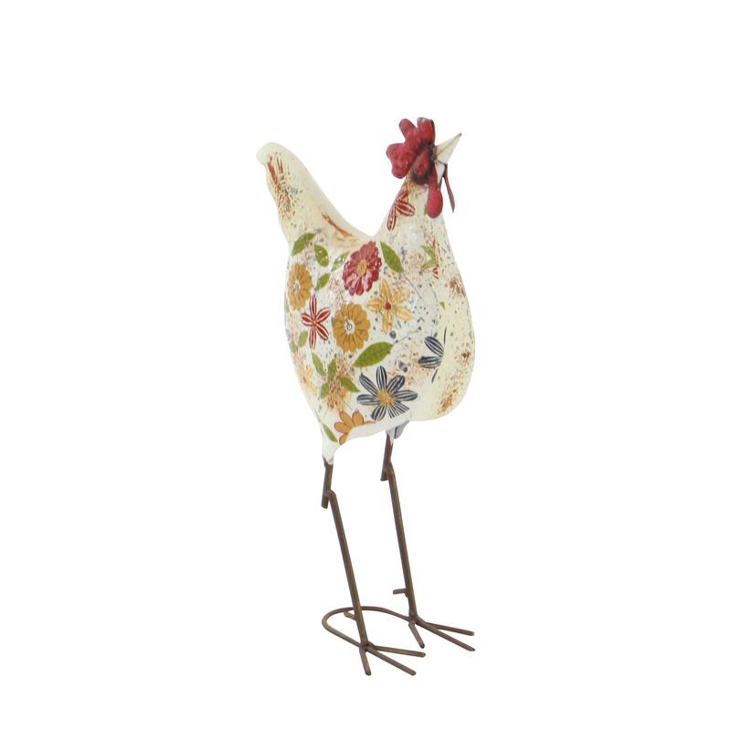 Green or Cream Metal Indoor Outdoor Distressed Standing Rooster Garden Sculpture with U Shaped Feet