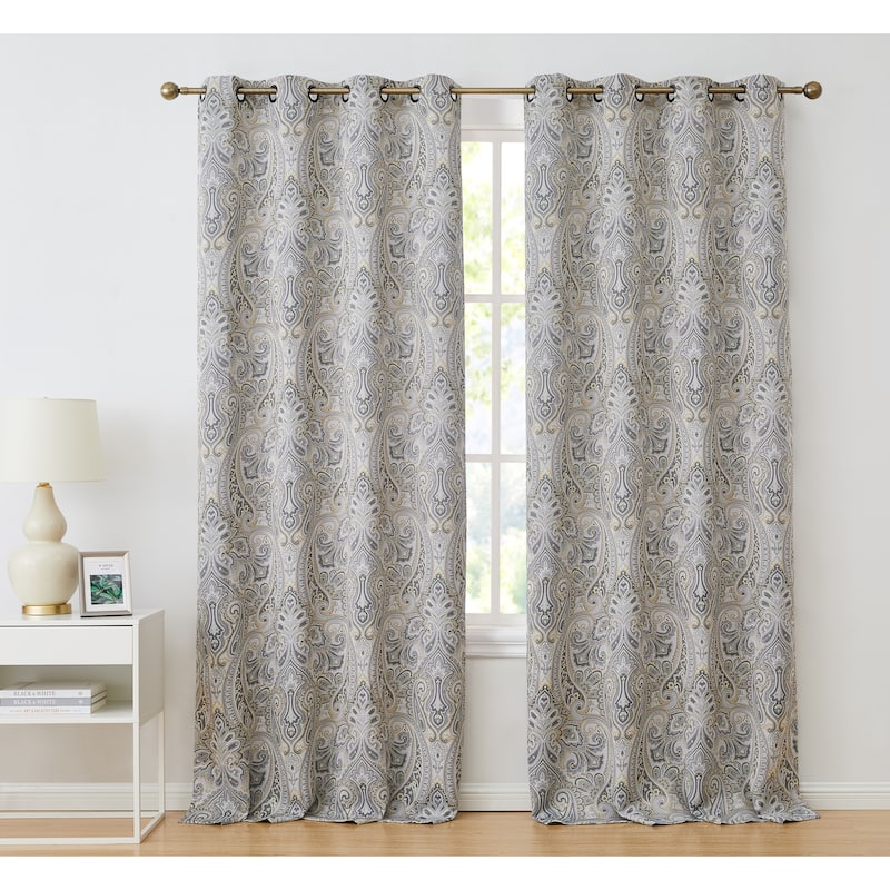 HLC.me Paris Paisley Print Light Reducing Filtering Grommet Window Curtain Panels - Set of 2