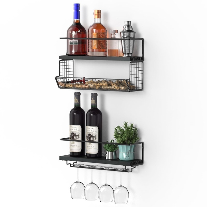 Wall Mounted Wine Rack Set of 2 - 16.5"D x 6"W x 9.7"H