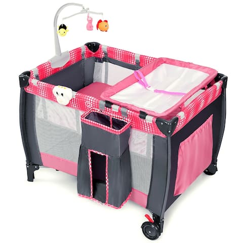 Costway Foldable Travel Baby Playpen Crib Infant Bassinet Bed Mosquito