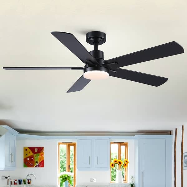 slide 2 of 71, YUHAO Kaleido 52 in. Indoor Matte Black 3-Colors Integrated LED 6-Speeds Ceiling Fans with Dual-Finish Blades and Remote Control