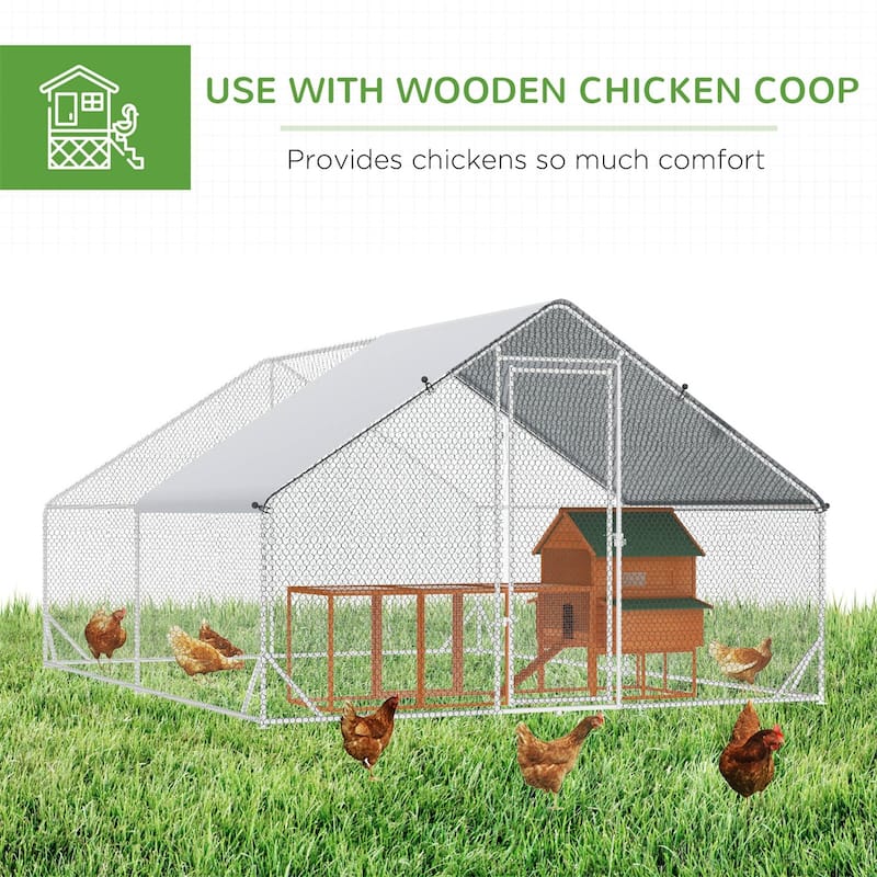 Outdoor Chicken Run for Chickens, Bunnies, Ducks and Small Animals - 9.8' L x 13.1' W x 6.6' H