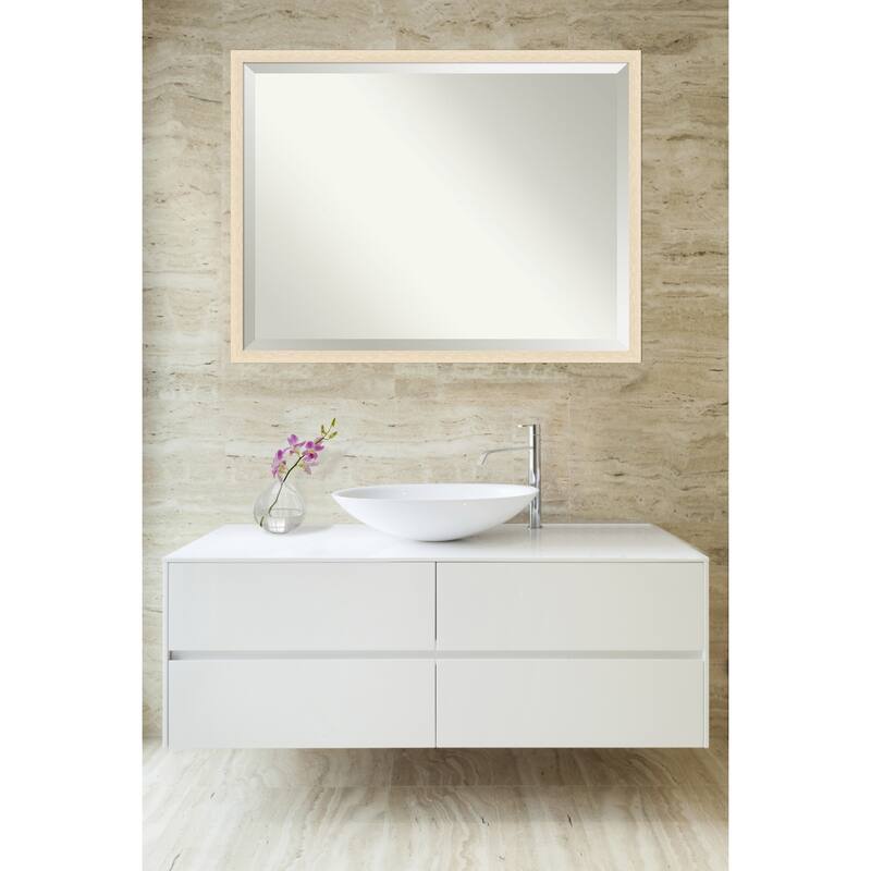 Woodgrain Stripe Beveled Wood Framed Bathroom Vanity Wall Mirror