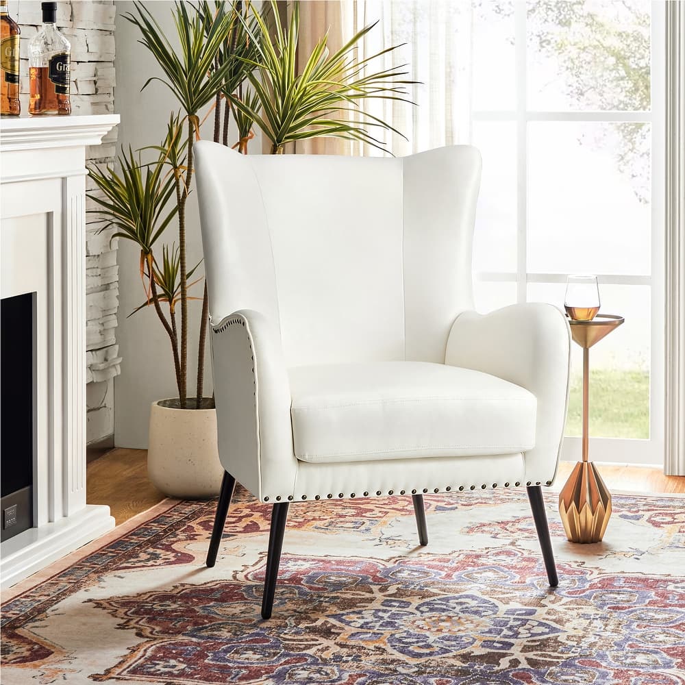 Invidiae Faux Leather Armchair with Nailhead and Metal Legs by HULALA HOME