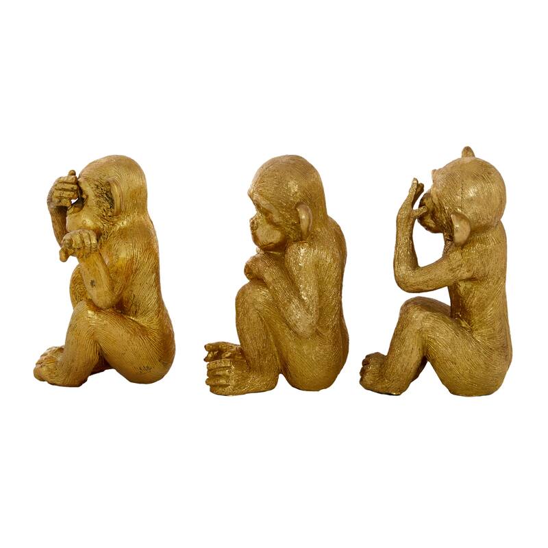 Polystone Monkey See No Evil Sculpture - Set of 3 Gold - Roche River Decor - 4"W x 4"L x 6"H