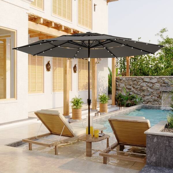 5 ft patio umbrella Pellebant Double Top 9 ft. x 5 ft. Rectangular Market Crank and Tilt Patio Umbrella in Dark Gray