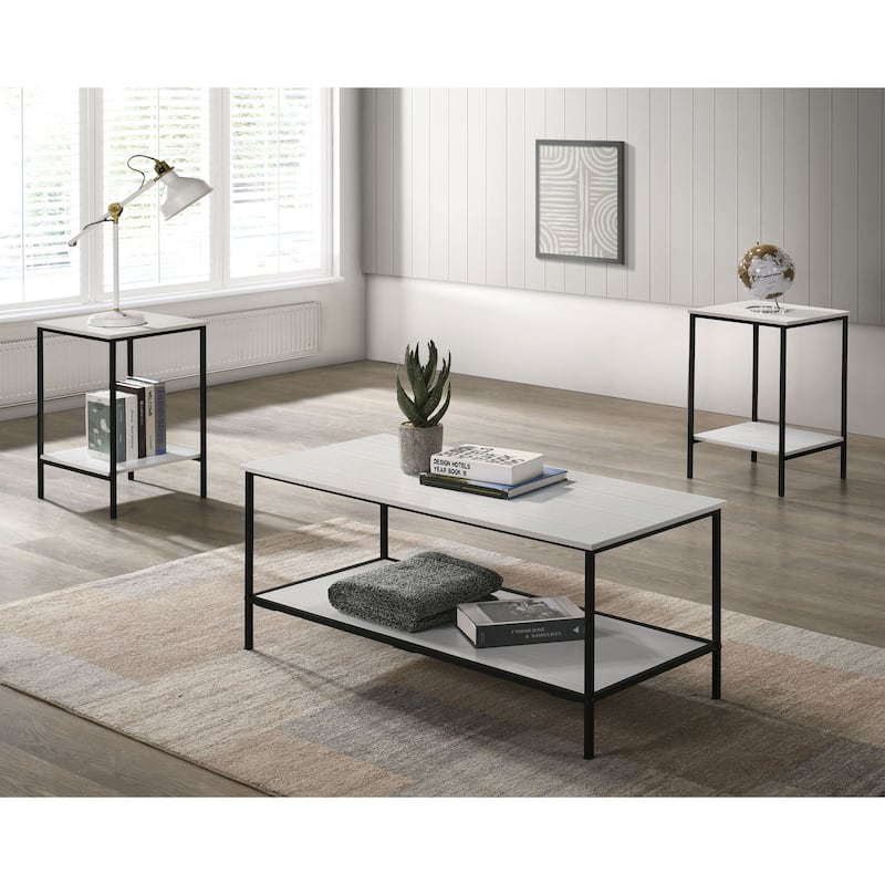 Furniture of America Isven Modern 3-Piece Wood Coffee Table Set - White