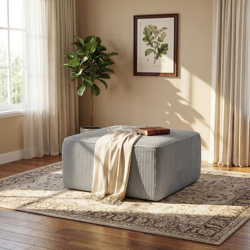 Christopher Knight Home - Modern Upholstered Corduroy Square Ottoman for Living Room with Plush Foam Cushion - Light Blue