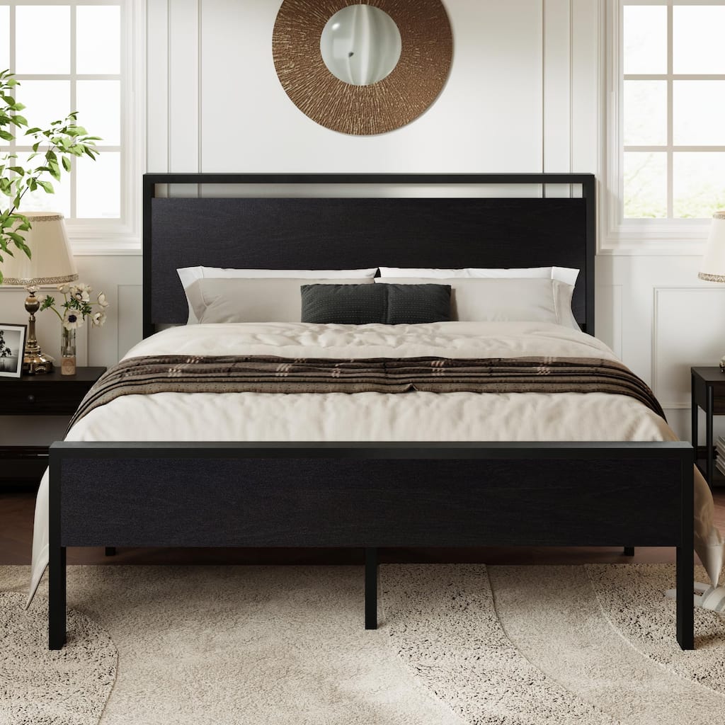 Full Platform Bed Frame with Headboard & Footboard, Heavy Duty Metal Slats Support, No Box Spring Needed, Under Bed Storage