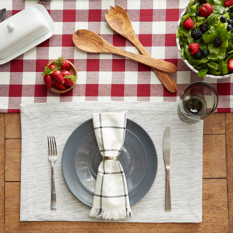 Light Grey And Off-White Tonal Recycled Cotton Slubby Rib Placemat (Set of 6) 13x19