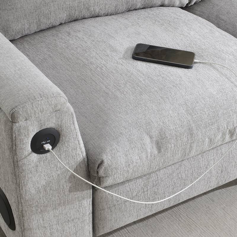 96*35'' Chenille Sectional Sofa with Bluetooth Speaker, Drop Down Table & More