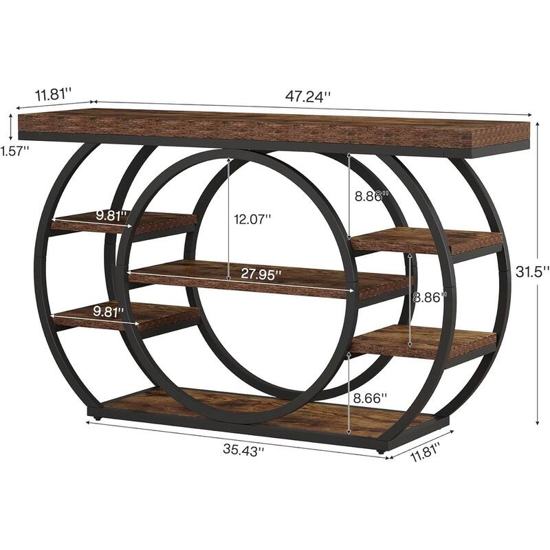 47 Inches Brown Engineered Wood Console Table, 5-Tier Industrial Entryway Table with Storage Shelves
