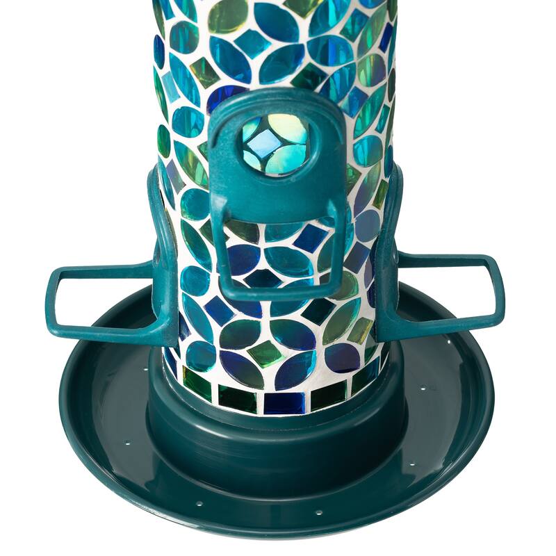 Glitzhome 20''H Tall Hanging Blue/Green Mosaic Birdfeeder