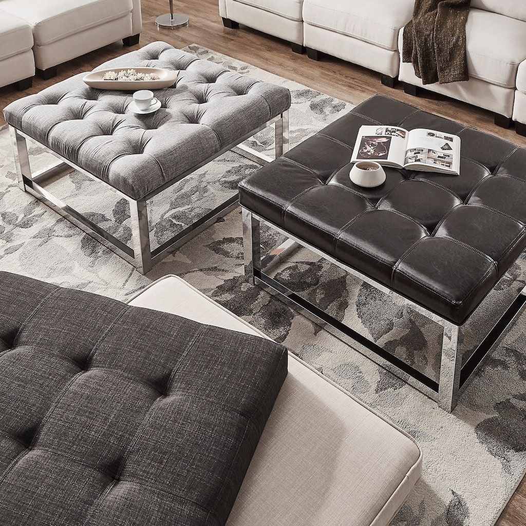 Solene Chrome Square Base Ottoman Coffee Table by iNSPIRE Q Bold