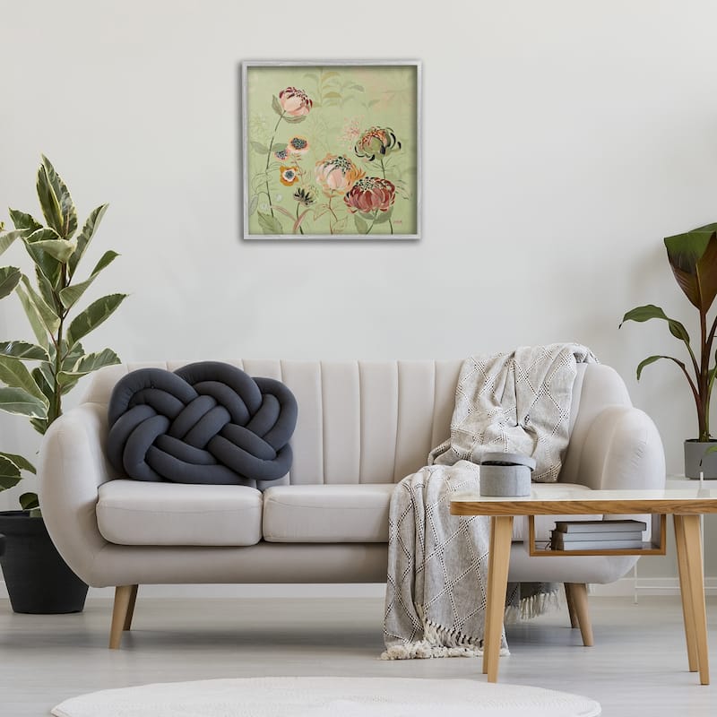 Stupell Curled Chrysanthemums on Green Framed Giclee Art Design By Dusza