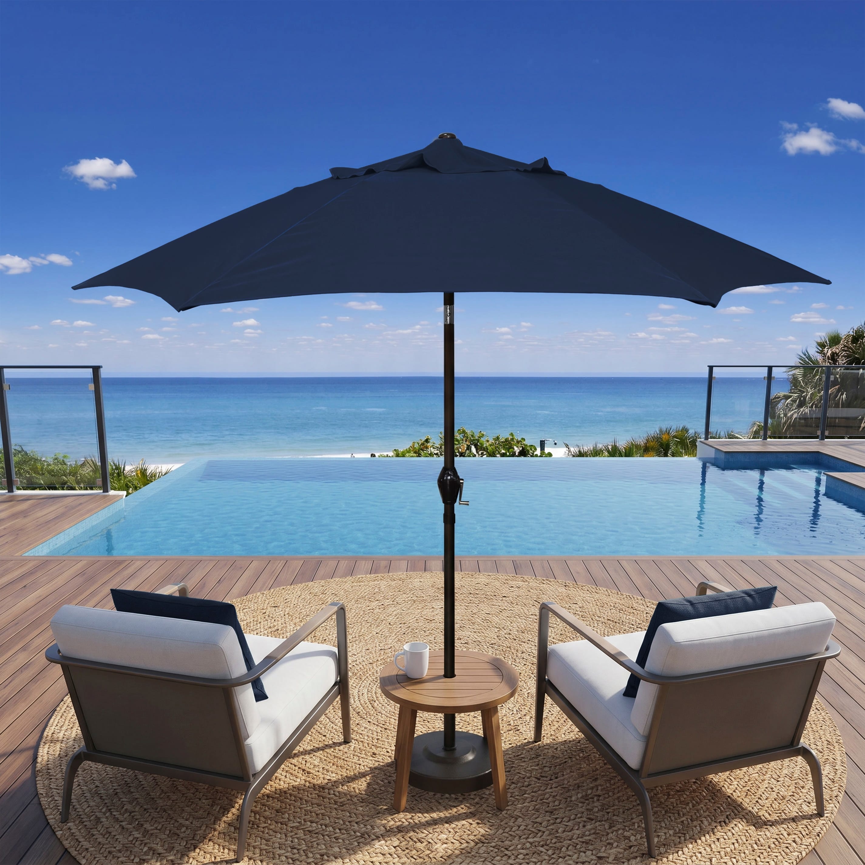 9' patio umbrella that cranks and tilts Octagon Crank Auto Tilt Essential Fiberglass Perfect for entertaining guests in style Westin Outdoor 9 ft Patio