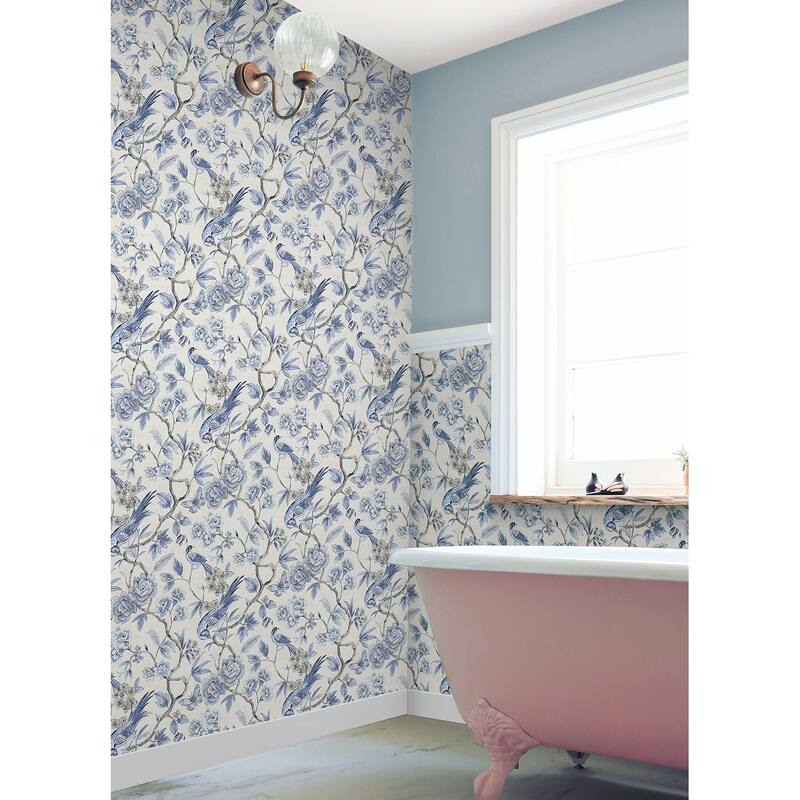 NuWallpaper Waverly Aviary Garden Blue Peel and Stick Wallpaper - N/A